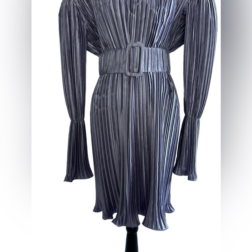 Purple Pleated Sheath Mini Dress for Wedding Guest - Picture 4 of 13